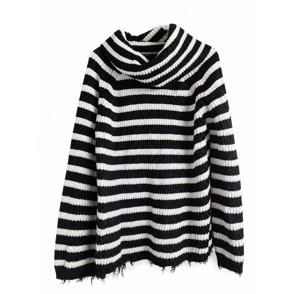 Sanctuary Black & White Striped Cowl Neck Sweater – Chunky Knit, Size Small